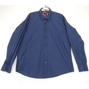 Eight X Button Up Texture Shirt Blue Pink Floral Flip Cuff Men XXL Classic Fit